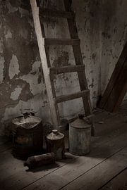 Still life with stairs and jugs by Herman Peters