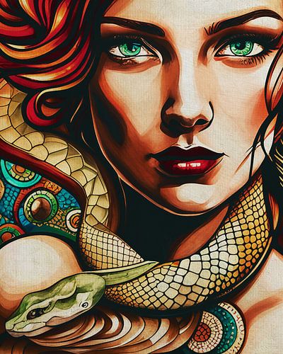 De slang die in een vrouw naar buiten komt