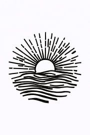 Rising sun over the sea in line by Art & Soul Creations