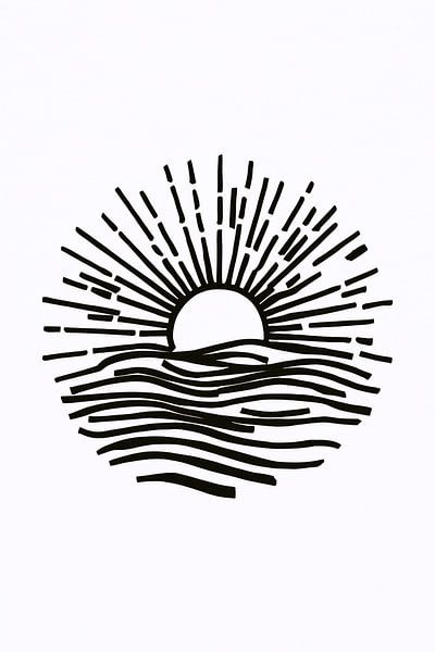 Rising sun over the sea in line by Art & Soul Creations