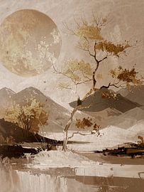 Japandi Art. Sfeervol Japans berglandschap van Studio Pieternel