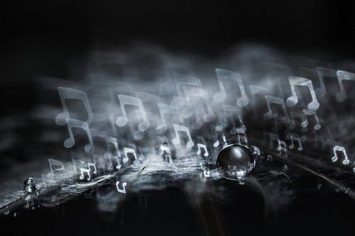 Waterdruppel op een pluis met bokeh in de vorm van een muzieknoot