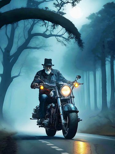 De oude man met de baard en de motor