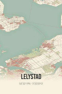 Vintage landkaart van Lelystad (Flevoland) van MijnStadsPoster