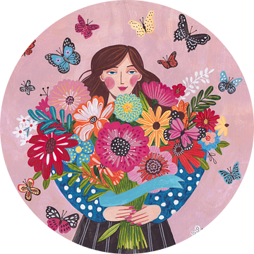 Vrouw felle kleuren bloemen boeket van Caroline Bonne Müller