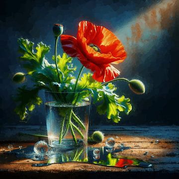 Papaver in een glas water - Klaproos in het water -Poppies van ellenilli .