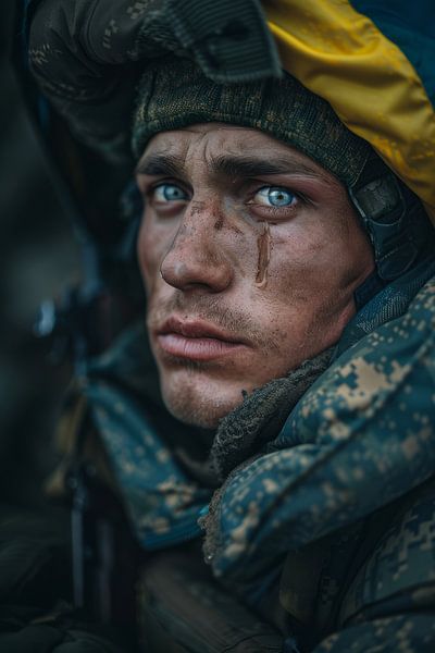 Portrait de l'IA aux couleurs du drapeau ukrainien par Egon Zitter