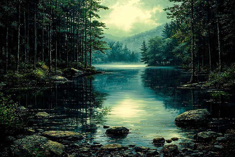 Spiegelnder See in Waldlandschaft von Imperial Art House