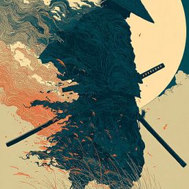 Samurai Warrior Silhouette Against Moon by robby akrim