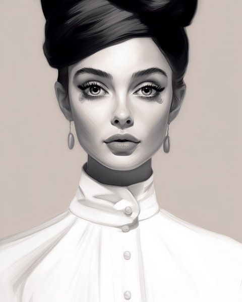 Vintage portret, illustratie in zwart-wit van Carla Van Iersel