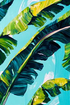 Feuilles tropicales dans le ciel bleu sur Poster Art Shop