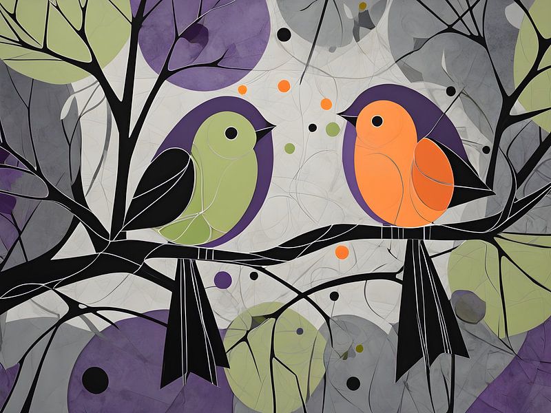 Cubist-style bird duo by Bart Veeken