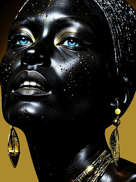 Élégance dorée : beauté noire avec bijoux artistiques par A.D. Digital ART