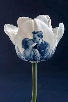 Delfts Blauwe Tulp Met Zoenend Echtpaar van Studio Ypie