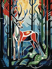 Natur Wald Bäume Hirsch surreal graphisch modern