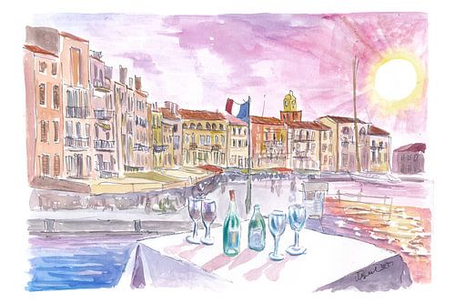 Saint-Tropez Frankreich Blick auf den alten Hafen und die Bar mit Wein