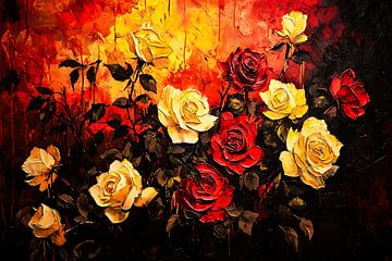 Rode en gele rozen kunstwerk van Art & Soul Creations