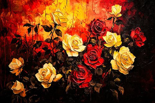 Rode en gele rozen kunstwerk