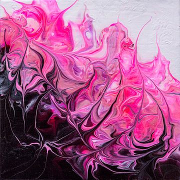 Organische schwarz-weiß-rosa Acrylgussmalerei