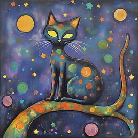 Night cat on a branch artistic by TheXclusive Art