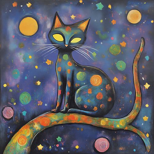 Nachtelijke kat op een tak artistiek