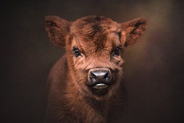 Fineart portret van schotse hooglander kalf van Laura Dijkslag