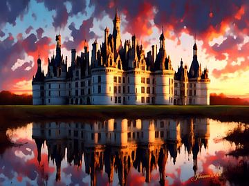 Chateau de Chambord, Loire-vallei, Frankrijk bij zonsondergang van Johannas Art Creations