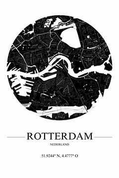 Schwarz-weißer Stadtplan Rotterdam Niederlande von De Muurdecoratie
