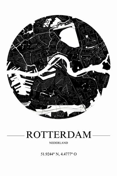 Carte de la ville de Rotterdam en noir et blanc Pays-Bas par Art & Soul Creations