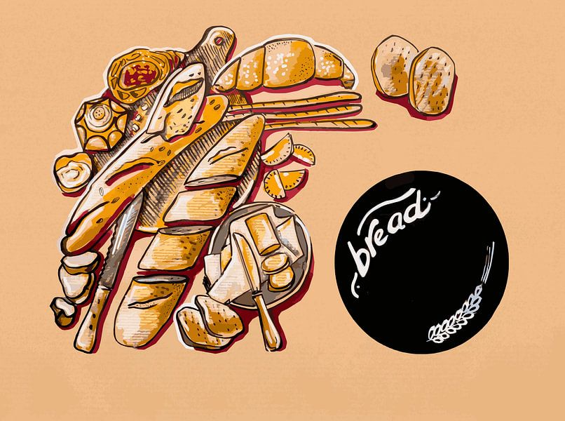 keuken illustratie van broodproducten von Ariadna de Raadt-Goldberg