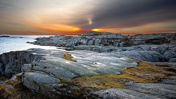 Rocky coast. Sunset. Norway.