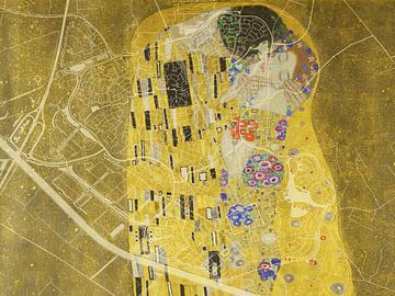 Carte de Houten avec le Baiser de Gustav Klimt sur Map Art Studio
