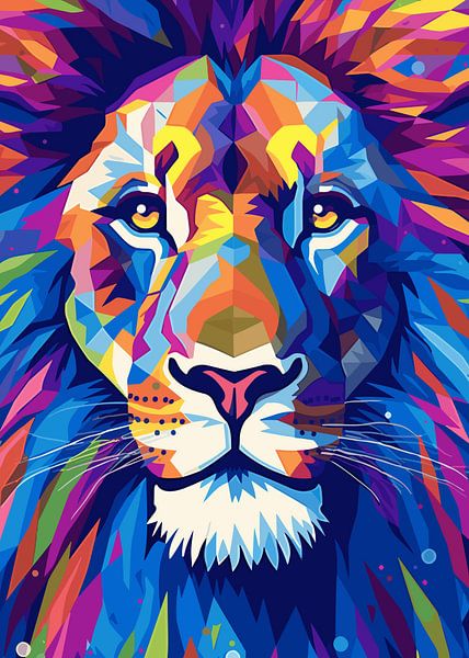 von Leinwand, Art Löwen Tier und | Poster mehr der Art ArtFrame, Farbe König Qreative Stil Heroes auf Pop