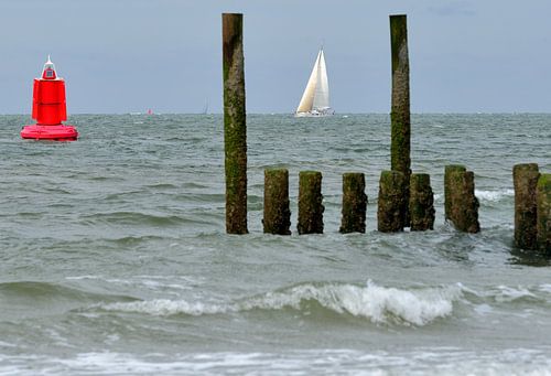 boei en zeilboot in zeeuws wateren
