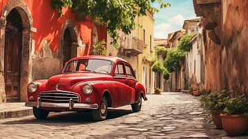 Vieille voiture rouge dans une rue italienne, Art Desig sur Animaflora PicsStock