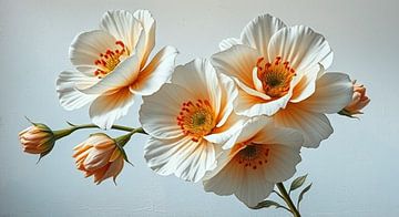 een bloemen beeld van witte en zacht oranje bloemen. van J.a Dijkstra