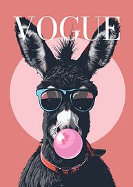 donkey stylish wearing sunglasses blowing pink bubble gum vogue poster by Cross