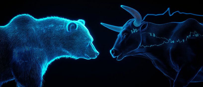 Ours et taureau - œuvre d'art en néon par Poster Art Shop