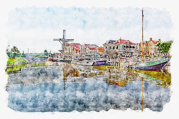 Inner harbour Willemstad Brabant (watercolour, art)