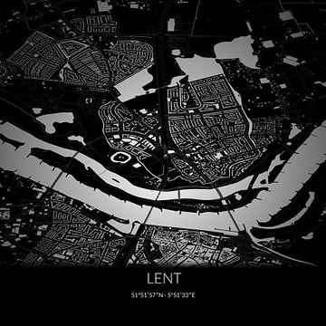 Zwart-witte landkaart van Lent, Gelderland. van Rezona