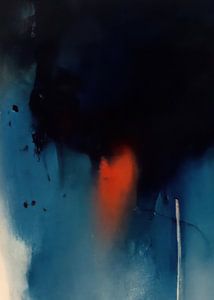 Modern abstract in blauw en oranje van Studio Allee