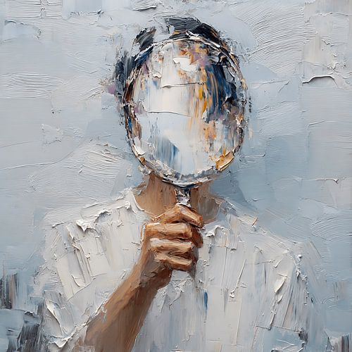 Portrait en reflets fragmentés – Peinture abstraite surréaliste sur le thème de l'identité et du miroir