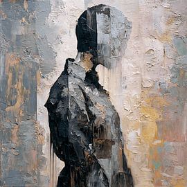 Vervormd figuur met omgekeerde verfspatten: surrealistisch olieverfschilderij van Aden Pink Studio