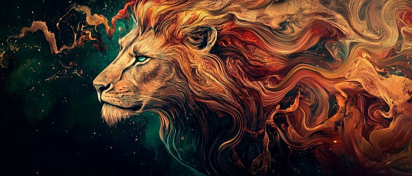 Lively lion with a colourful flow of hair by Poster Art Shop