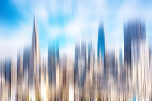 meervoudige belichting abstracte wolkenkrabbers in het centrum van San Francisco Californië