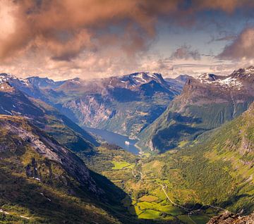 The Geiranger fjord seen from the viewpoint Dalsnibba in Norway. by Hamperium Photography