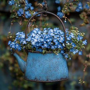 Bouilloire avec fleurs bleues
