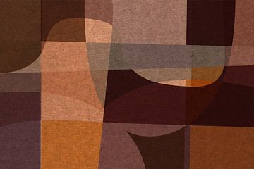 Abstracte organische vormen en lijnen. Geometrische kunst in retro stijl in beige, bruin, roze II van Dina Dankers