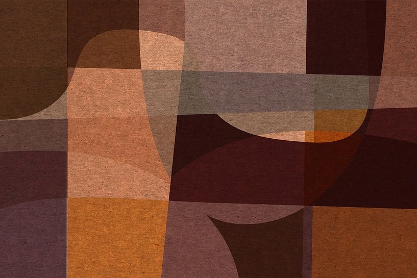 Abstrakte organische Formen und Linien. Geometrische Kunst im Retro-Stil in Beige, Braun, Rosa II von Dina Dankers