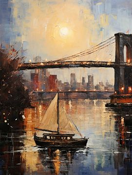 Nocturnal elegance: the Brooklyn Bridge by moonlight by Peter Balan